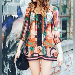 Anthropologie Odille 100% Silk Floral Lace Tunic